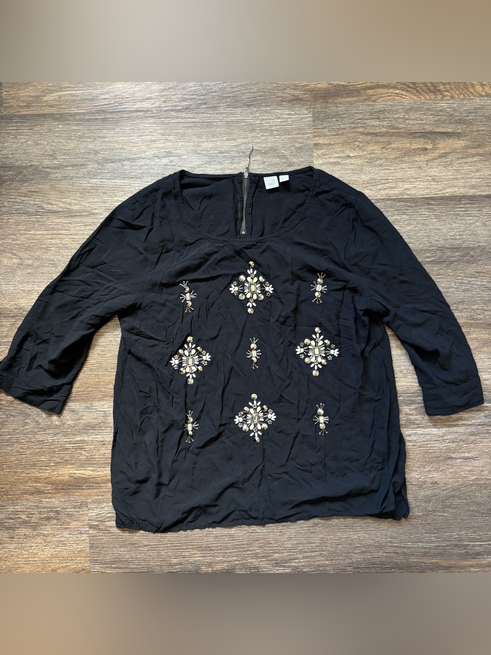 jcpenney Black Embellished Scoop Neck Women's Blouse